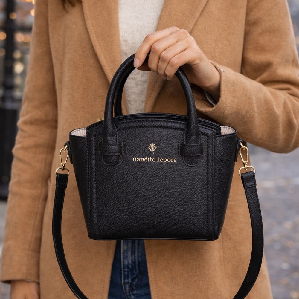 Nanette Lepore Black Crossbody Bag with Gold Accents